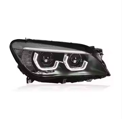Vekto LED headlights for BMW 7 Series F01/F02 2009-2015, front view showing bright, modern headlight design and LED lighting elements.