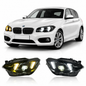 Vekto Snake Eyes style dual DRL LED headlights assembly for BMW 1 Series F20 F21 (2012–2014) showing front view with LED lights