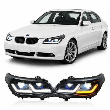 Vekto dual color laser style headlights assembly for BMW 5 Series E60 E61 (2003–2010) showing front view of headlamps.