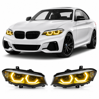 Vekto dual-color LED daytime running light modules installed in the headlights of BMW F22/F23 2 Series LCI 2018-2020.