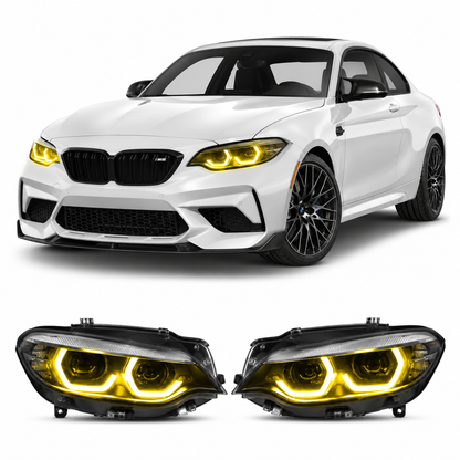 Vekto RGB LED DRL headlight module for BMW F22/F23 2 Series and F87 M2 LCI 2018-2020, showcasing the headlight design.