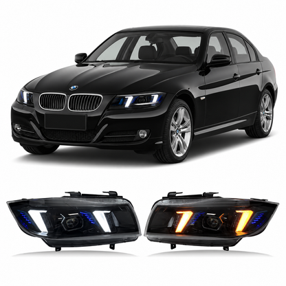 Vekto Snake Eyes LED headlights for BMW E90 2005-2012 3 Series 330i 320i, showing front view of the headlight assembly