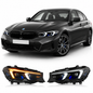 Vekto dual color snake eyes LED headlights assembly for BMW 3 Series G20 G28 2019-2022, front view of headlight unit