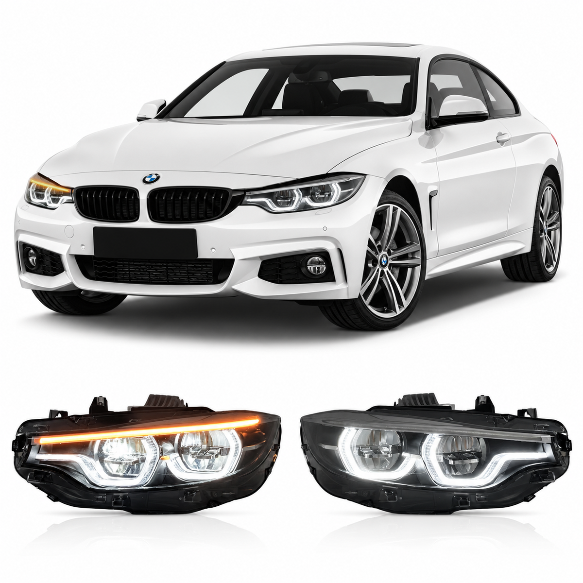 Vekto LED headlights for BMW 4 Series F32/F33 2013-2017, showing modern headlight design with bright LED illumination.