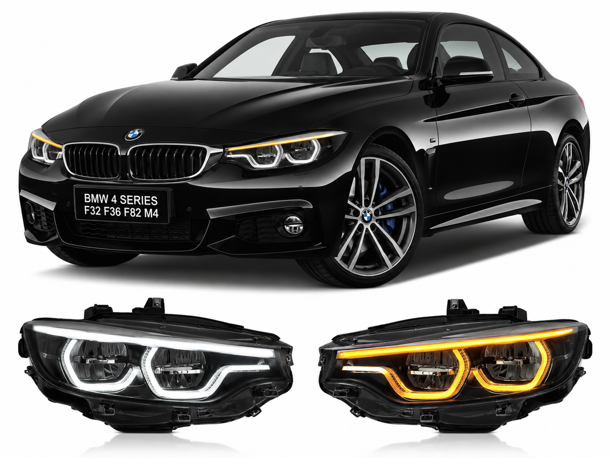 Vekto V2 IKON style color switching LED headlights for BMW 4 Series F32/F36 and M4 F82, showing the headlight with color options.