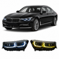Dual-color LED headlights for BMW 7 Series G12 (2016-2018), Vekto brand, showing the modern design and bright illumination.
