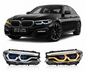 Vekto dual-color LED headlight for BMW 5 Series G30/G38 and M5 F90 2018-2020, showing illuminated headlights with dual-color LEDs