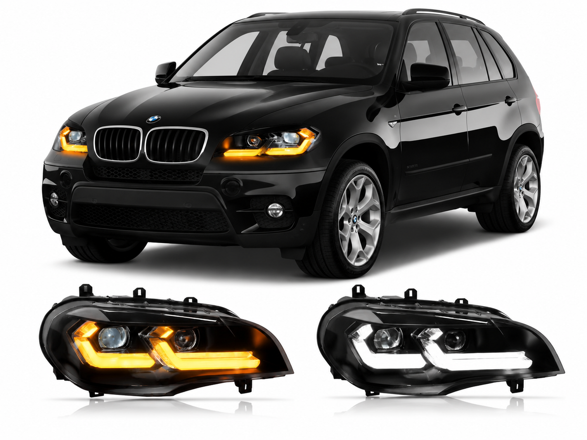 Vekto laser style LED headlight for BMW X5 E70 2007-2013, showing sleek headlight assembly with modern LED design.