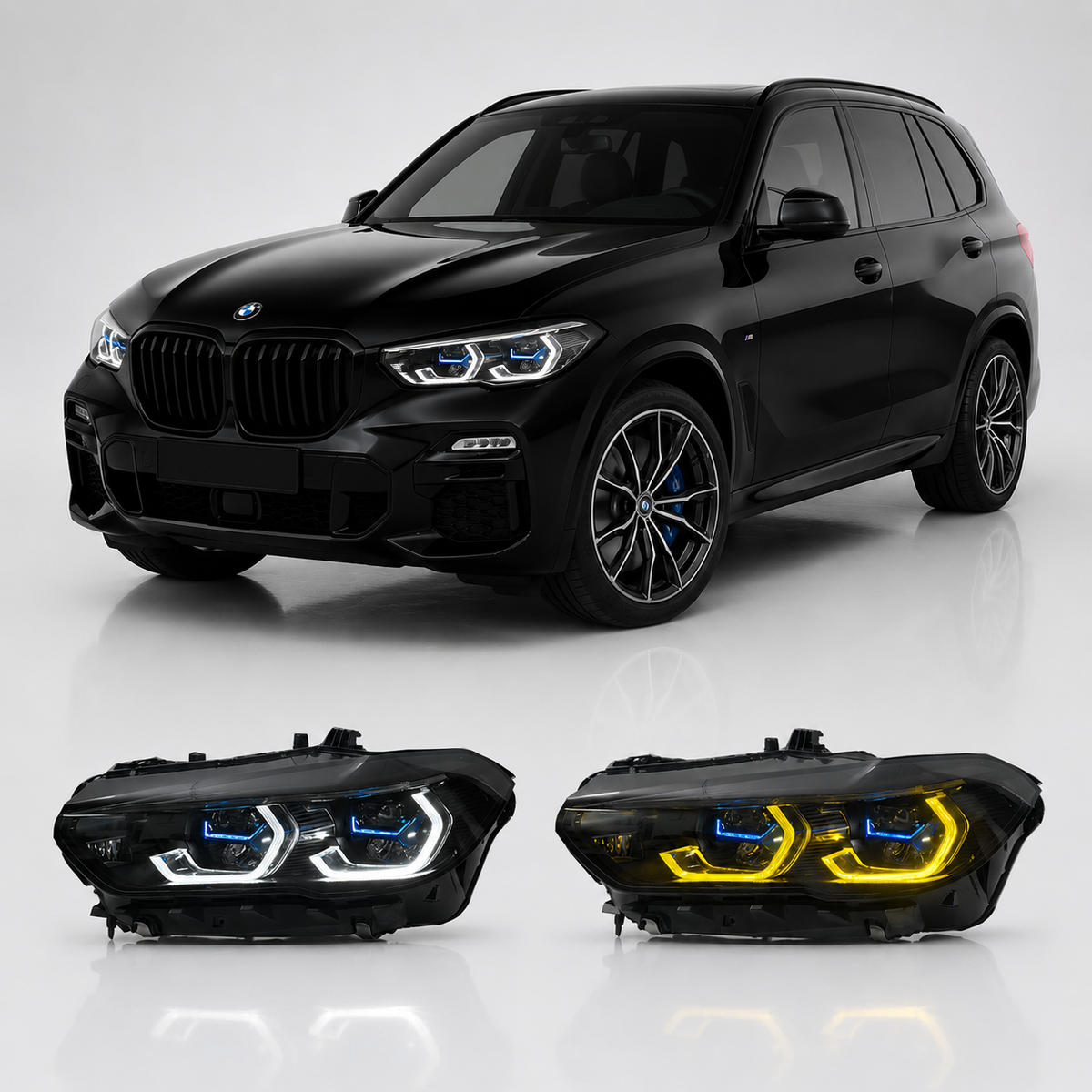 Vekto laser LED headlight assembly for BMW X5 G05 (2019–2022), featuring dual color DRL and plug-and-play design.