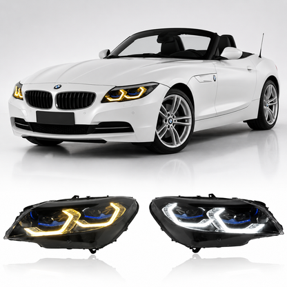 Vekto dual color LED headlight assembly for BMW Z4 E89 with yellow and white DRL, laser style upgrade, plug and play installation