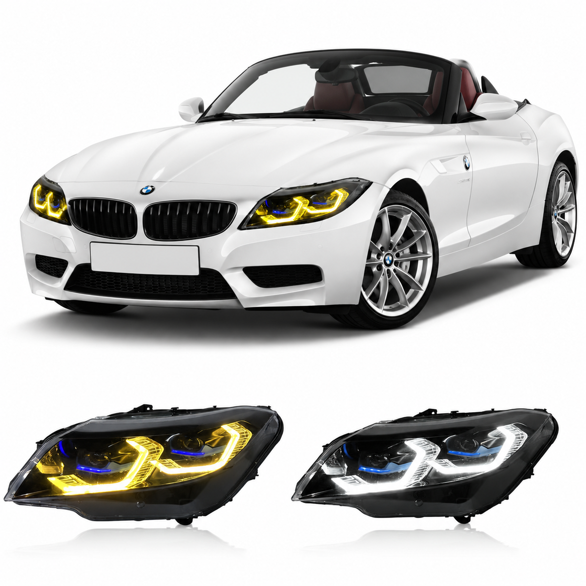 Vekto G22 style dual color LED headlight assembly for BMW Z4 E89 (2009–2016) with clear lens and modern design.