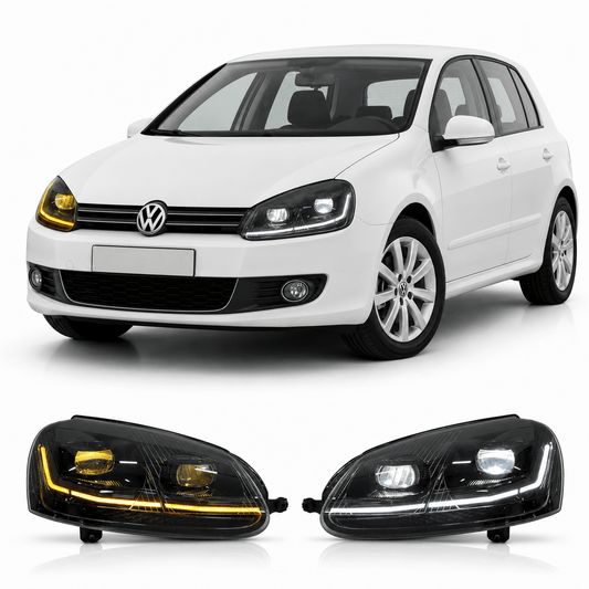 Vekto LED headlights assembly for Volkswagen Golf 5 2003-2008, showing the front view of the modern headlight unit.
