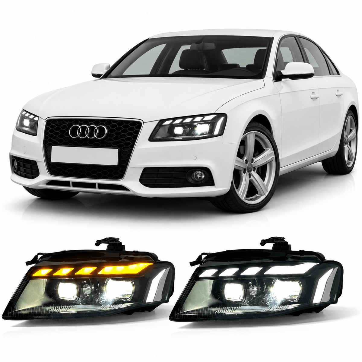 RS Style LED Headlights Assembly for Audi A4 (2008–2012) - AudiGear.com - Headlights