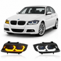 Vekto LED headlights assembly for BMW 3 Series E90 (2005–2012), front view showing modern headlight design with clear lenses.