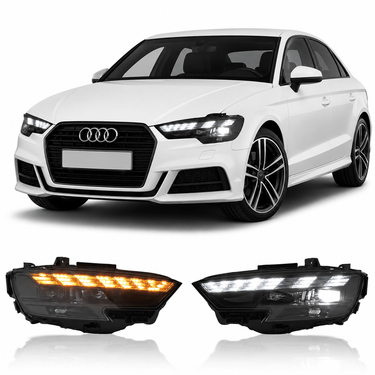 LED Headlights for Audi A3 2017-2020 with Dynamic DRL & Flowing Turn Signals - AudiGear.com - Headlights