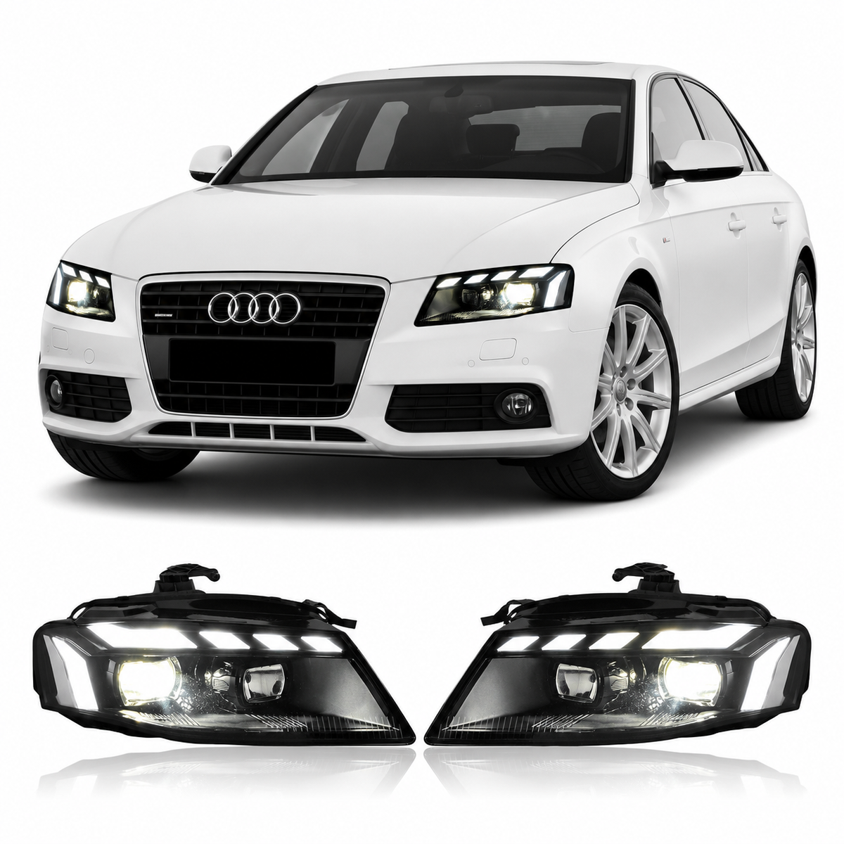 Vekto Snake Eye LED tail lights for BMW F10 5 Series 2011-2017, stylish headlight design with bright LED accents.