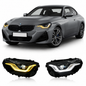 Vekto V2 Golden Smoked dual color LED headlights assembly for BMW 2 Series G42 (2022–2026), showing front view with smoked lens