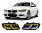 BMW E90 3 Series Vekto smoked tri-color LED headlights with DRL upgrade, compatible with 2005-2011 models, showcasing modern headlight design.