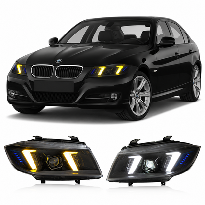 Vekto Snake Eye LED headlights for BMW 3 Series F30/F35 2013-2018, front view showing sleek headlight design and LED accents.