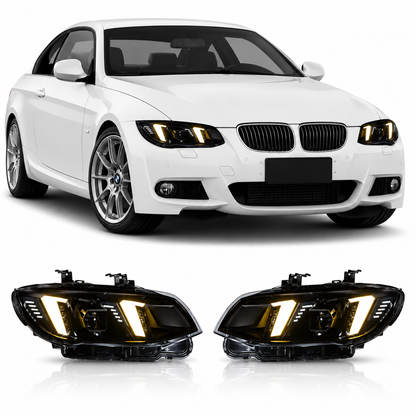 Vekto Snake Eye LED headlights for BMW E92/E93 3 Series LCI 2010-2013, showing sleek, modern headlight design.