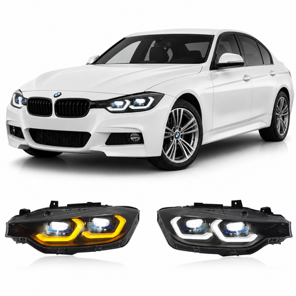 Vekto LED headlights assembly for BMW 3 Series F30 F31 F35 2012-2019, showing the front view of the sleek headlight units.