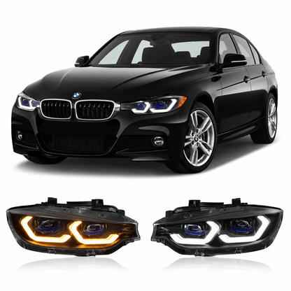 Vekto Laser Style LED headlights assembly for BMW 3 Series F30 F35 (2012–2019) showing sleek headlight design with LED accents.