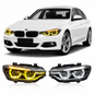 Vekto three-color LED headlights for BMW 3 Series F30 F35 (2013-2018), showing the modern headlight design with colorful accents.
