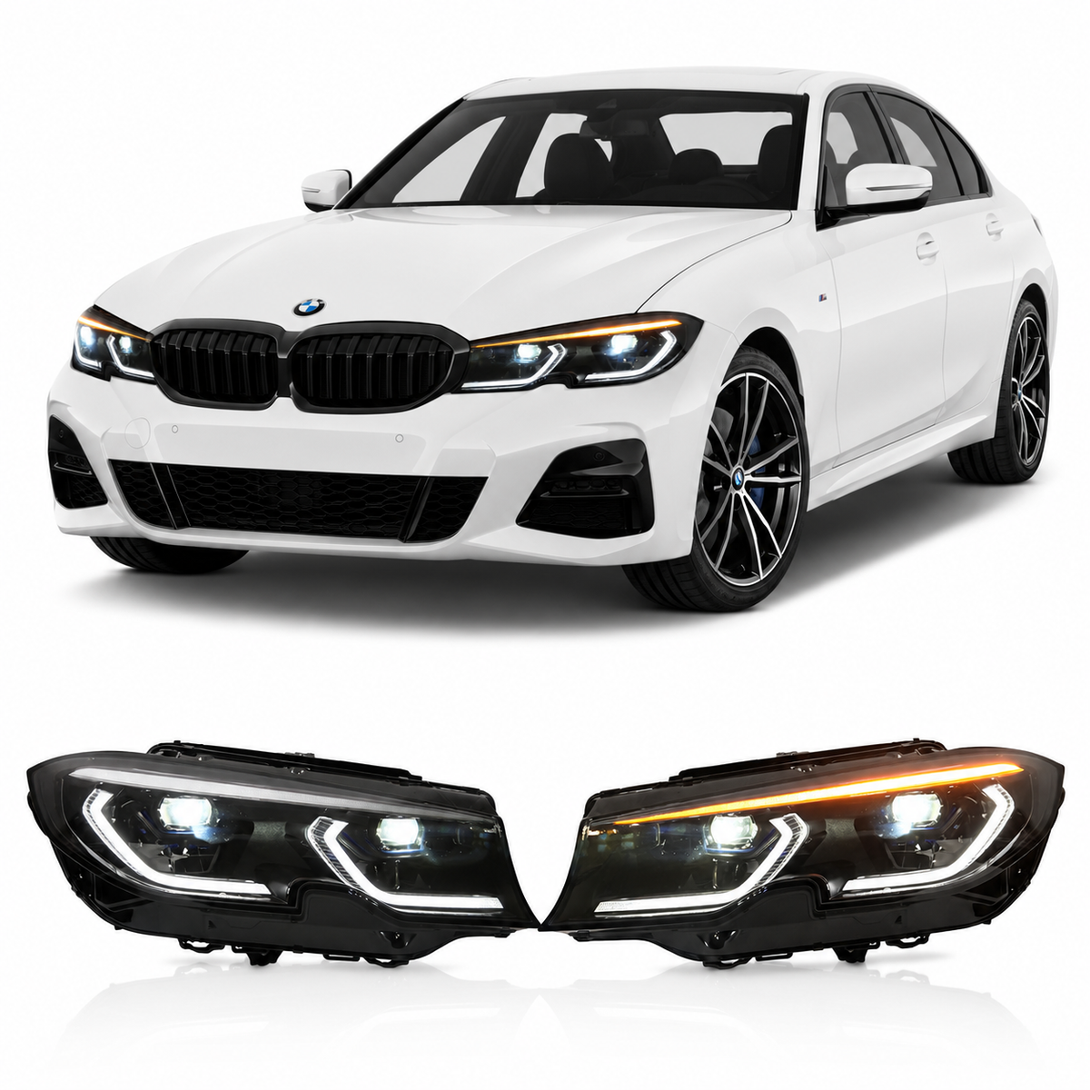 Vekto V3 Tri-Color LED headlights for BMW G20 G28 3 Series, showing sleek headlight assembly with multi-color LED design.