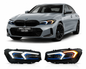 Vekto LED laser headlights for BMW G20 G80 2023-2025, featuring DRL in yellow and white for BMW 3 Series models.