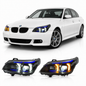 Vekto Snake Eyes LED Headlights assembly for BMW 5 Series E60 2003-2010, featuring modern design and clear lens.