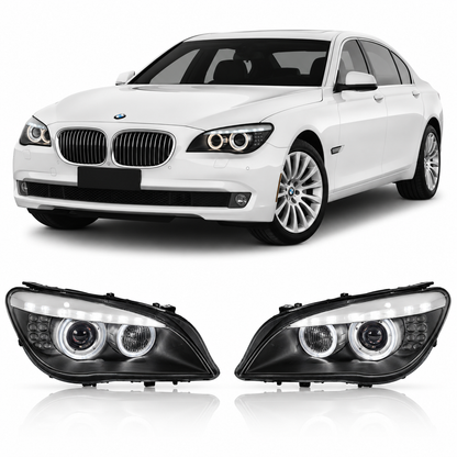 Vekto OEM Xenon HID headlight assembly for BMW 7 Series F01/F02 2009-2013 with AFS, showing the headlight's design and components.