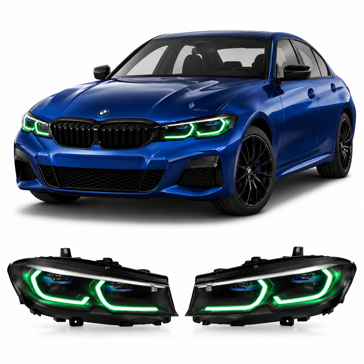 Vekto RGB LED DRL headlight module set for BMW G20 G21 G28 3 Series 2018-2022, featuring laser daytime running lights.