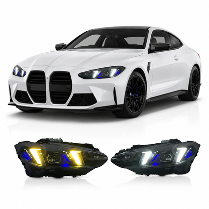Vekto dual color LED headlights assembly for BMW G22 G23 G80 G82 models, showcasing the modern headlight design.