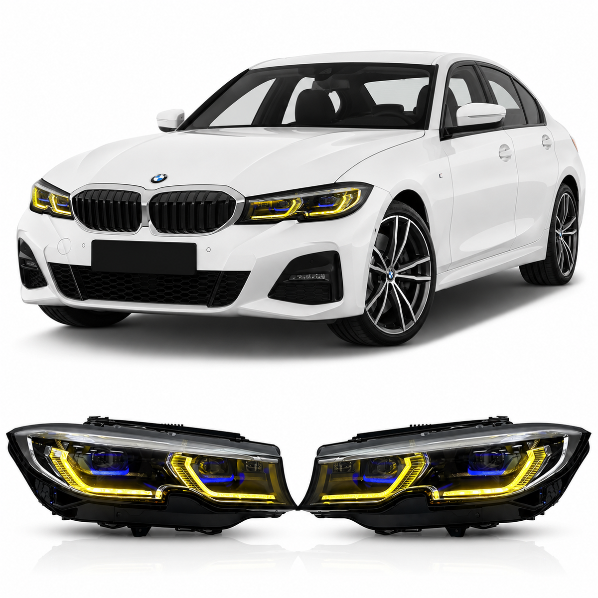 Vekto laser style dual-color LED headlights for BMW G20 G21 3 Series Pre-LCI 2019-2022, showing modern headlight design.