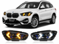 Vekto LED projector headlights for BMW X1 F48/F49 2016-2021, showing close-up of modern headlight assembly with LED components.
