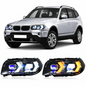 Vekto dual-color laser style LED headlights for BMW X3 E83 2006-2010 showing front view with sleek lighting design