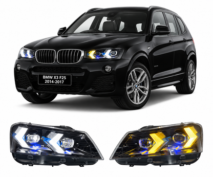 Vekto full LED headlights for BMW X3 F25 2014-2017, showing the sleek, bright headlights designed for the vehicle.