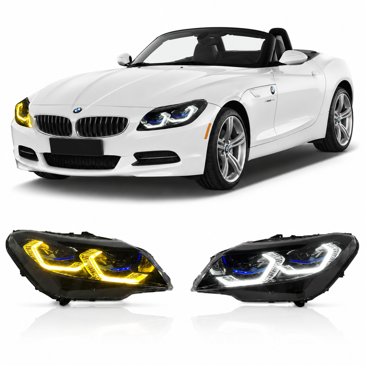 Vekto IKON Style dual-color LED headlights for BMW Z4 E89 2009-2016, showing sleek modern headlight design for the BMW Z4.
