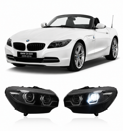 Vekto LED headlights for BMW Z4 E89 2009-2016, front view showing modern headlight design with LED bulbs and clear lens.
