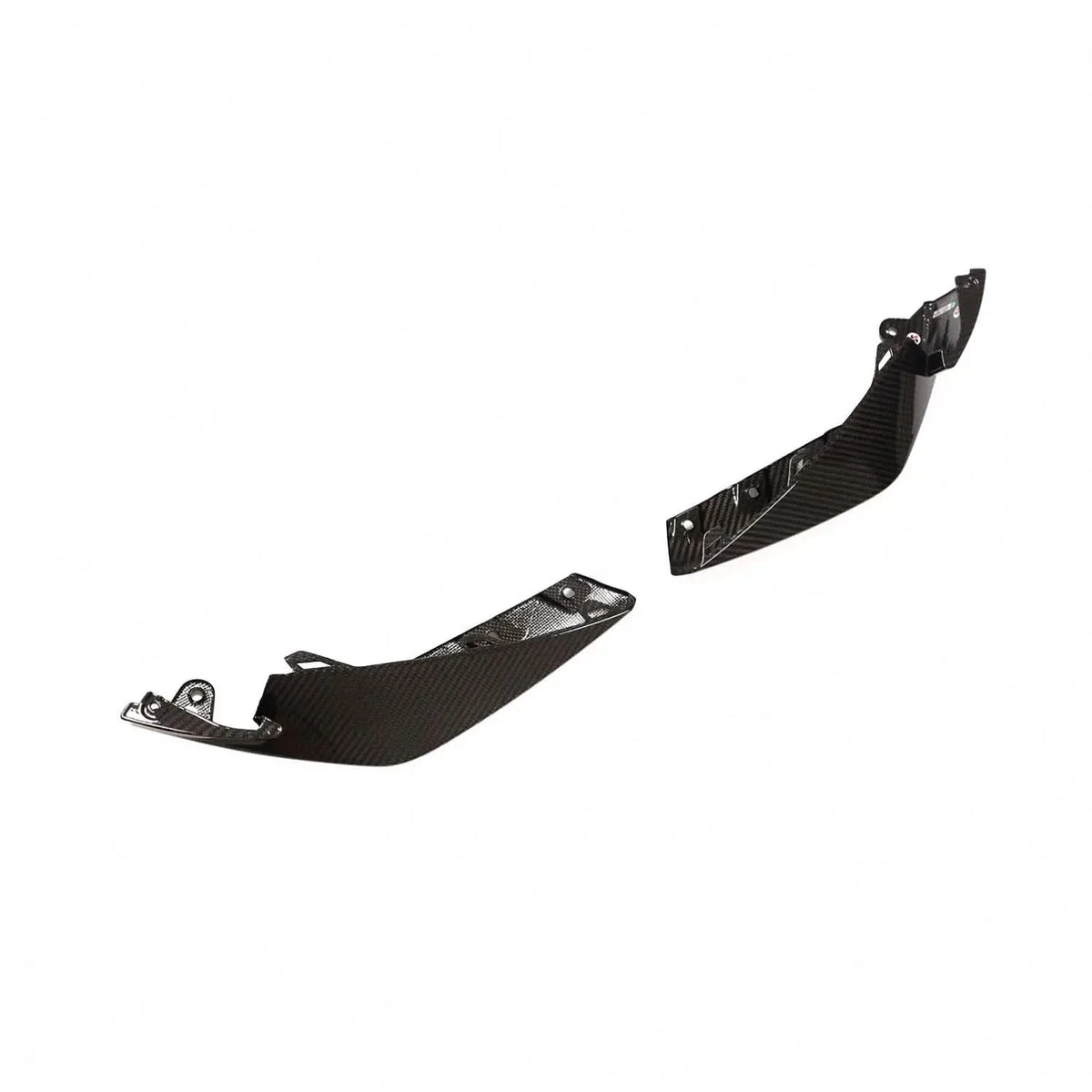 Carbon fiber front bumper splitter for BMW G80 M3 and G82 M4 by K2 Industries, showing the sleek aerodynamic design.