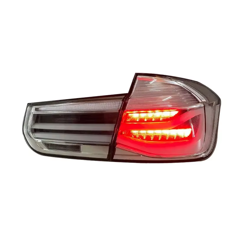 Vekto clear LED tail lights for BMW F30 3 Series and M3, 2012-2017, showing modern design and bright illumination.