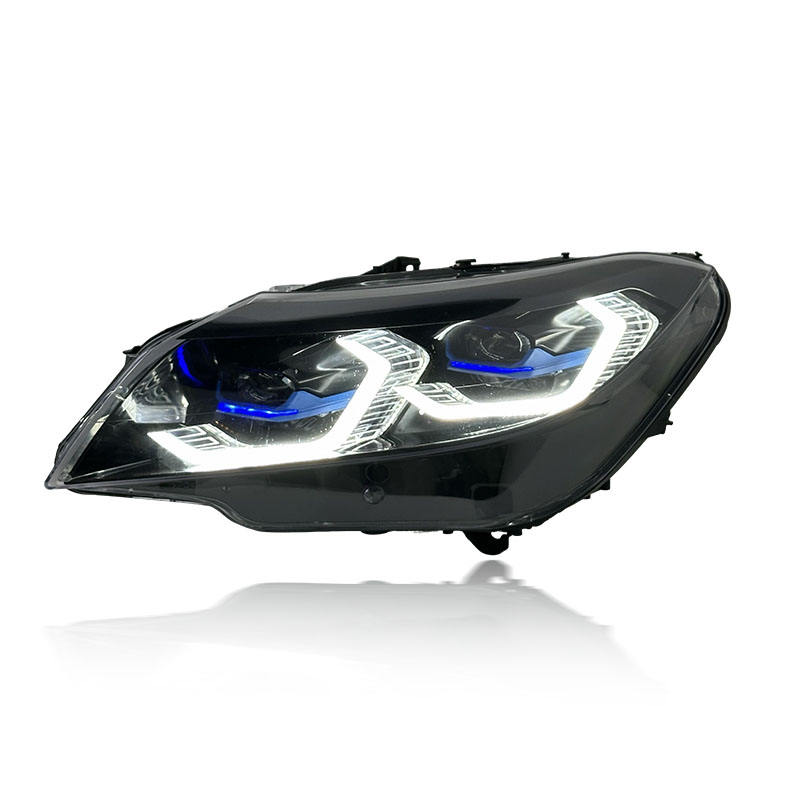 Vekto dual color LED headlights for BMW Z4 E89 with yellow and white DRL, laser style upgrade, plug and play installation.