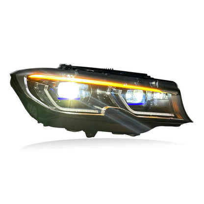 Vekto laser triple-color LED headlights for BMW 3 Series G20/G28 and M3 G80 models, showing sleek headlight design with multi-color LEDs.