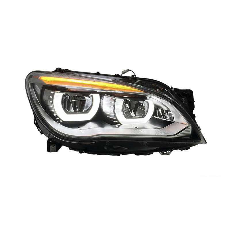 Vekto Angel Eyes LED headlight assembly for BMW 7 Series F02 2009-2015 showing detailed view of headlights with angel eye rings