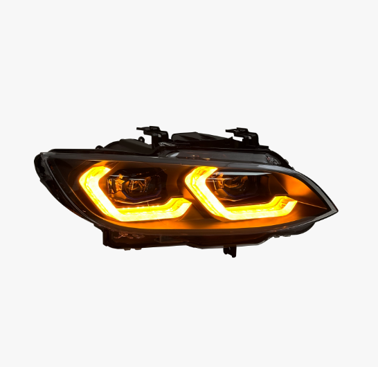 Vekto dual color LED headlight assembly for BMW M3 E92 2006-2009, showing the sleek headlight design with dual color LEDs.