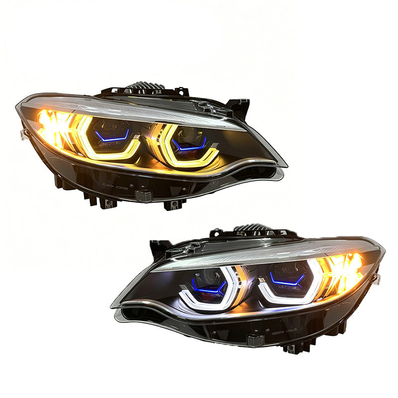 Vekto Laser Dual Lens LED headlights installed on a BMW 2 Series F22/F23 and M2 F87 model, showing bright, modern headlight design.