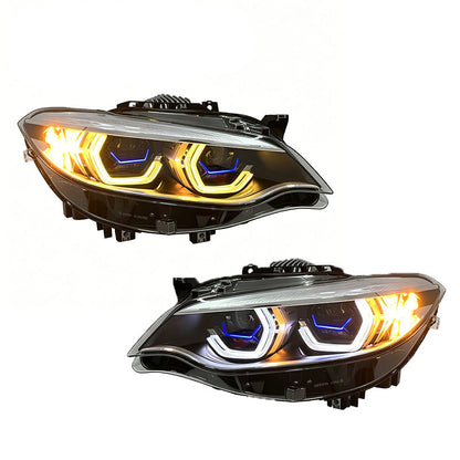 Vekto Laser Dual Lens LED headlights installed on a BMW 2 Series F22/F23 and M2 F87 model, showing bright, modern headlight design.