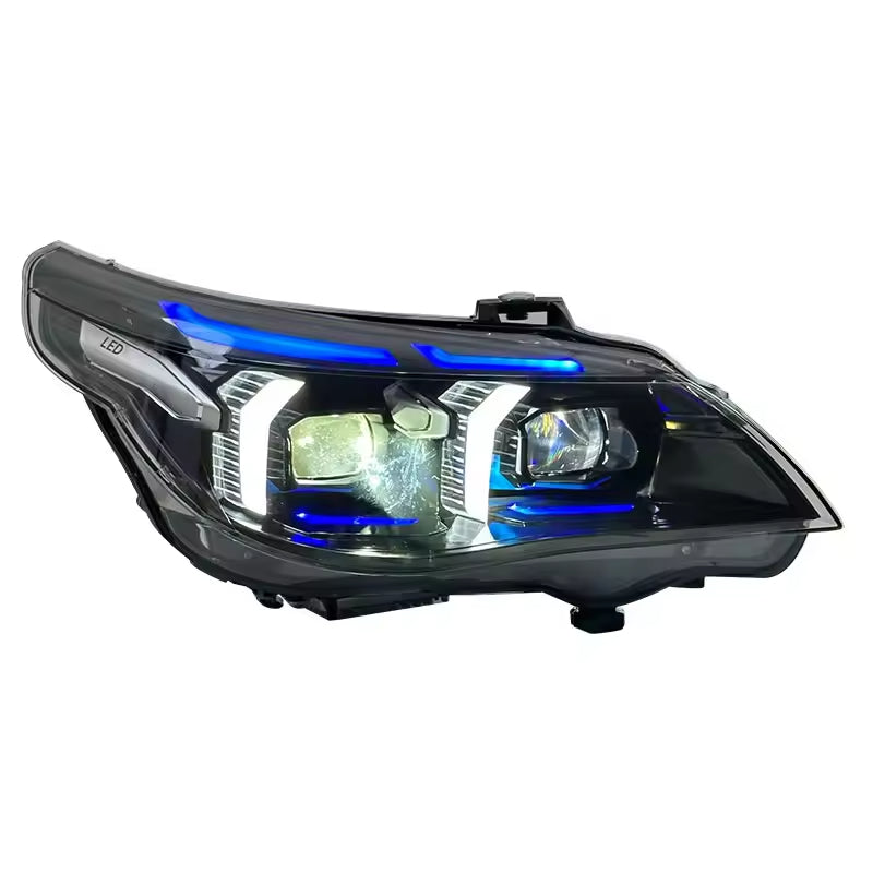 Dual-color snake eyes headlights for BMW E60 5 Series, Vekto brand, featuring modern design and clear illumination.