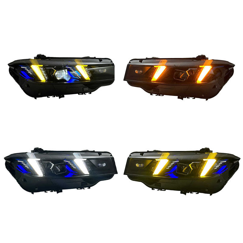 Vekto Snake Eye dual-color LED headlights for BMW 3 Series G20 G28 2023-2024, showing sleek headlight design with LED accents.