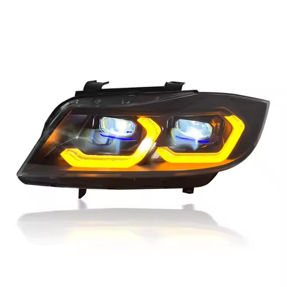 Vekto LED headlights assembly for BMW 3 Series E90 2005–2012, front view showing clear lens and modern design.